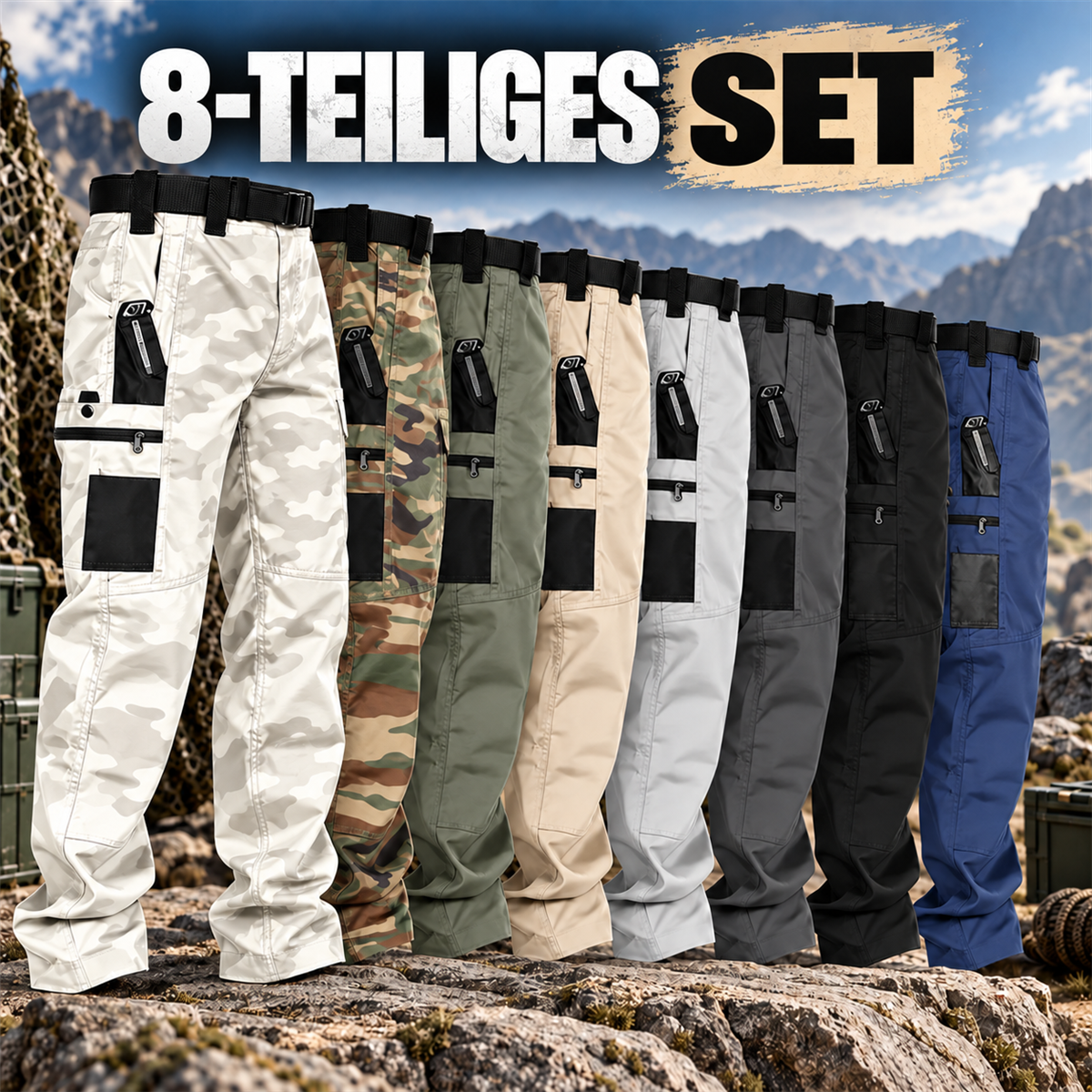 Herren-Multipack taktische Cargohosen mit mehreren Taschen - 02