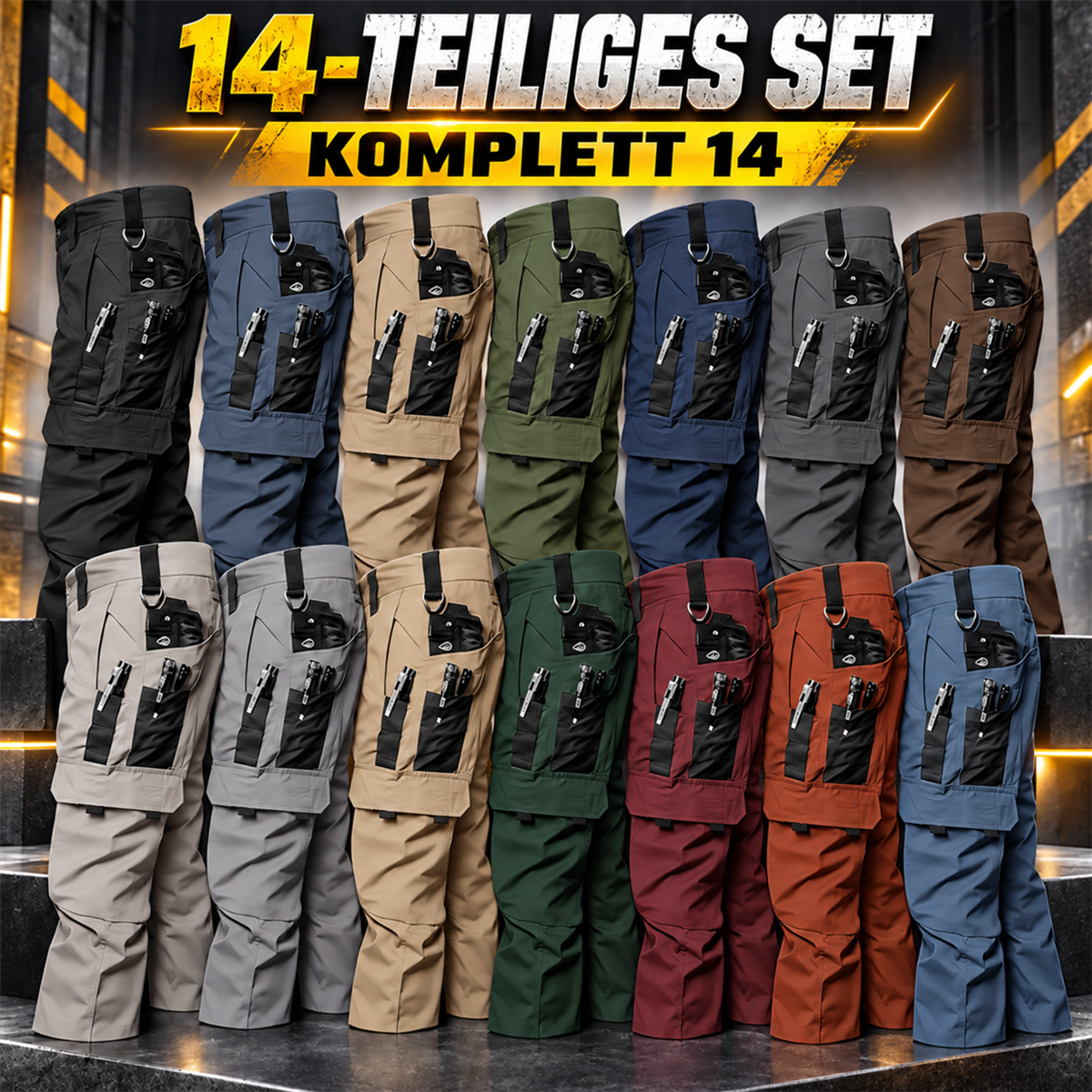 Herren-Multipack Arbeitshosen Cargo mit mehreren Taschen - 01