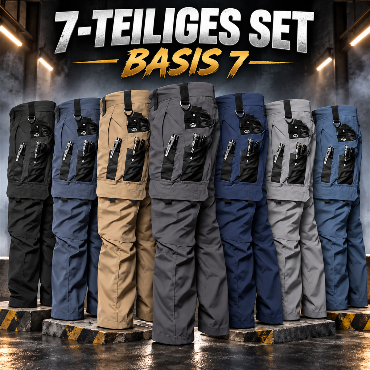 Herren-Multipack Arbeitshosen Cargo mit mehreren Taschen - 02