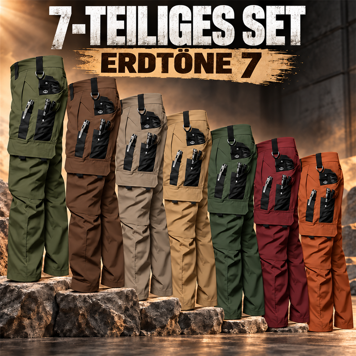 Herren-Multipack Arbeitshosen Cargo mit mehreren Taschen - 03