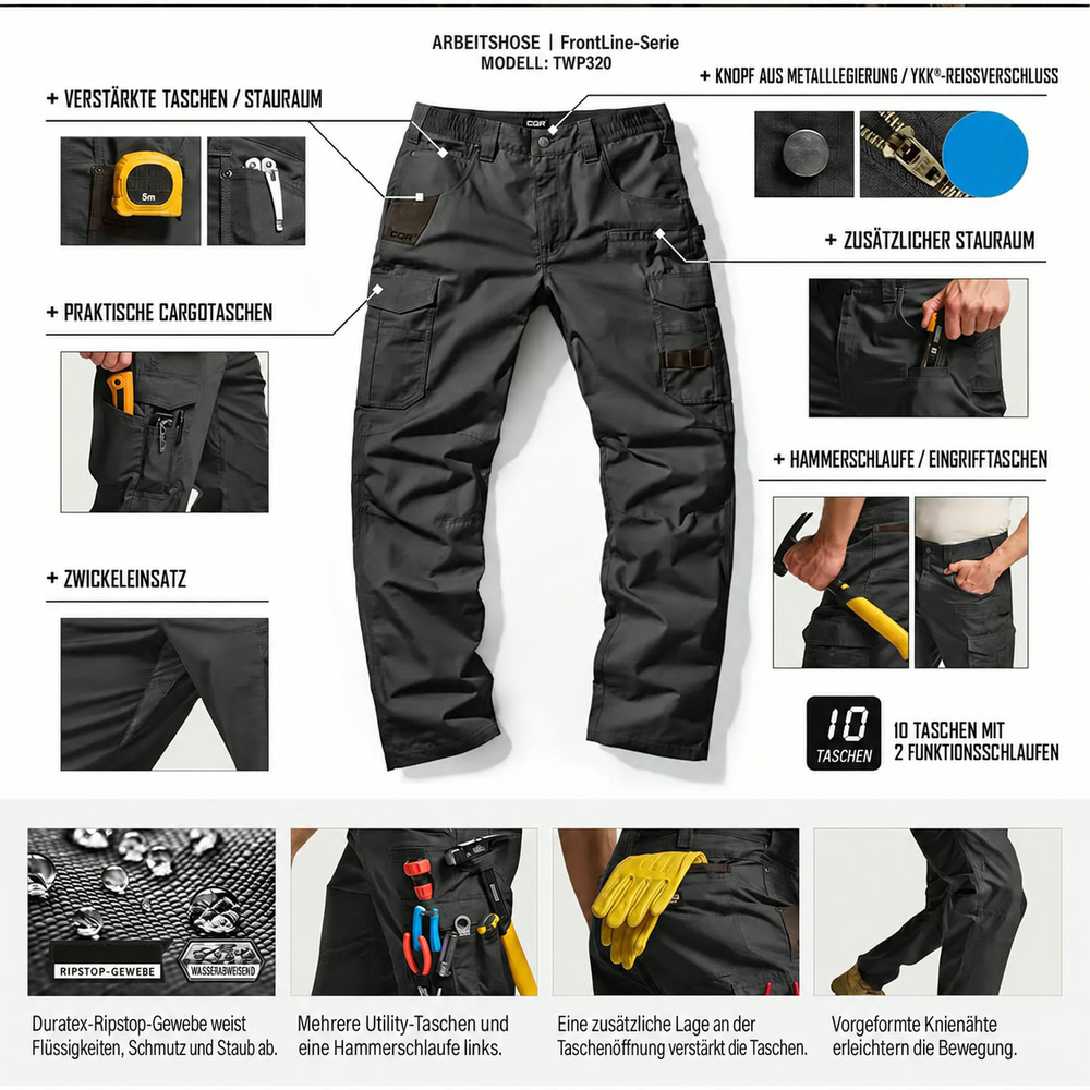 🔥8ER-PACK nur 25,99 €🔥 Herren-Ripstop-Arbeitshose, wasserabweisende Outdoor-Taktikhose - 05