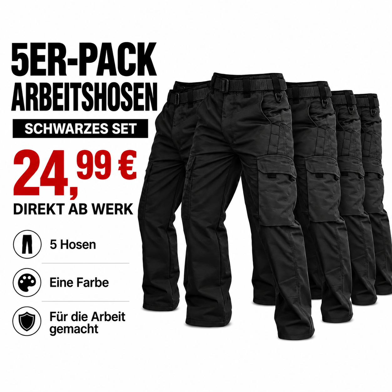 5er-Pack Herren-Arbeitshosen mit mehreren Taschen - 13