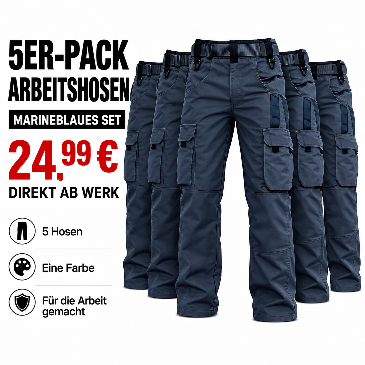 5er-Pack Herren-Arbeitshosen mit mehreren Taschen - 14