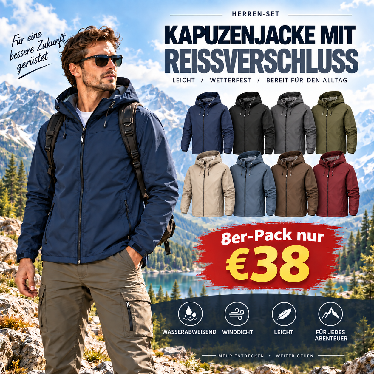 Herren-Kapuzenjacke mit Frontreißverschluss – Set