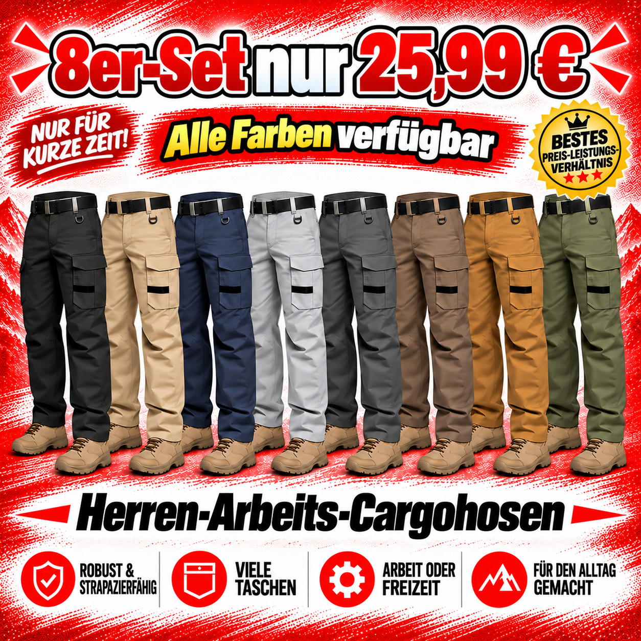 Flex-Stretch-Taktikhose für Herren, wasserabweisende Ripstop-Cargohose