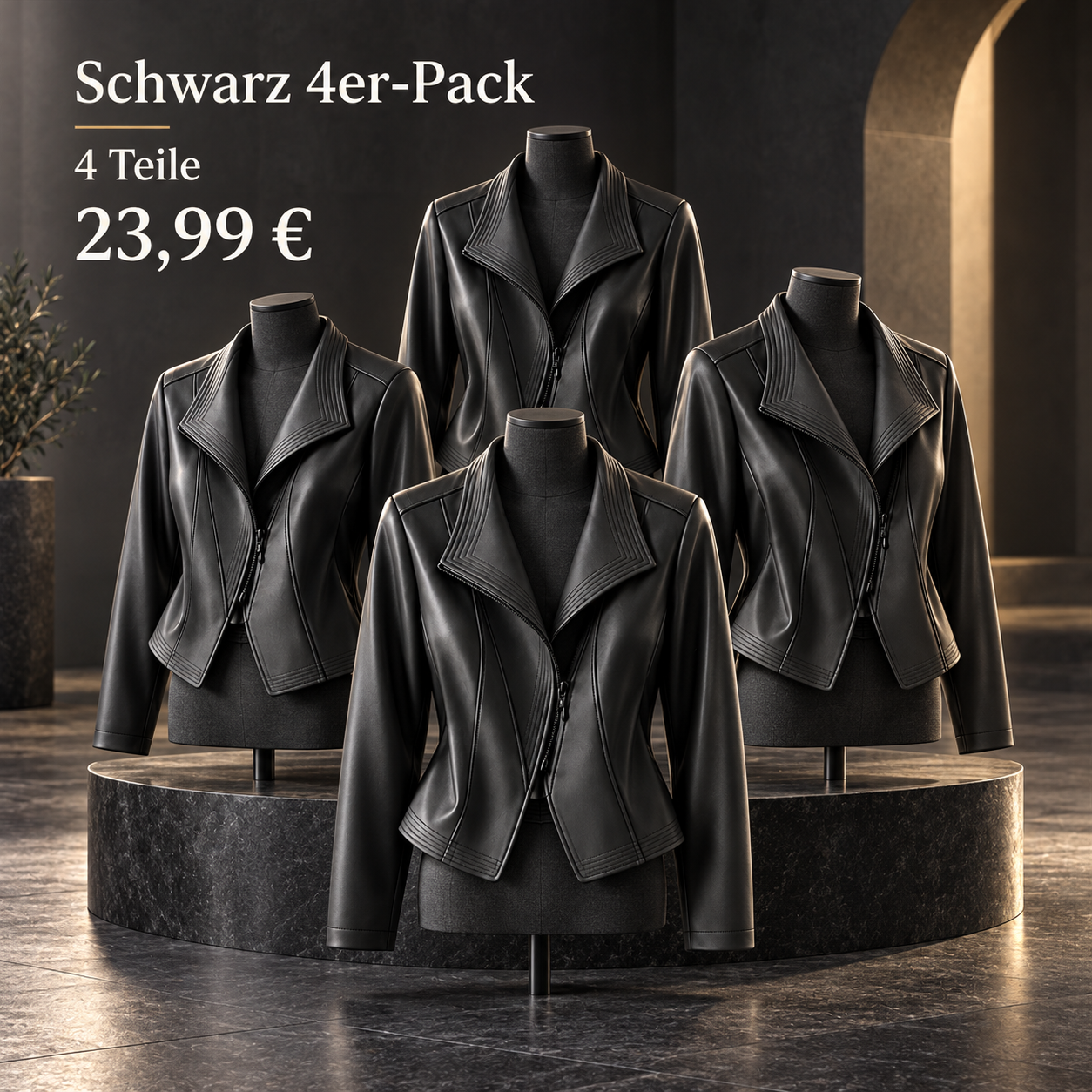 Damen-Multipack mit asymmetrischen Bikerjacken - Schwarz 4er-Pack