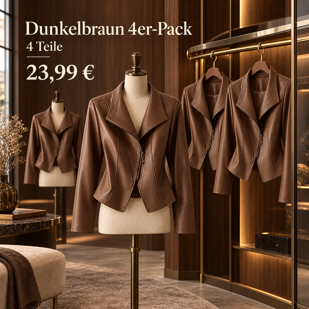 Damen-Multipack mit asymmetrischen Bikerjacken - Dunkelbraun 4er-Pack