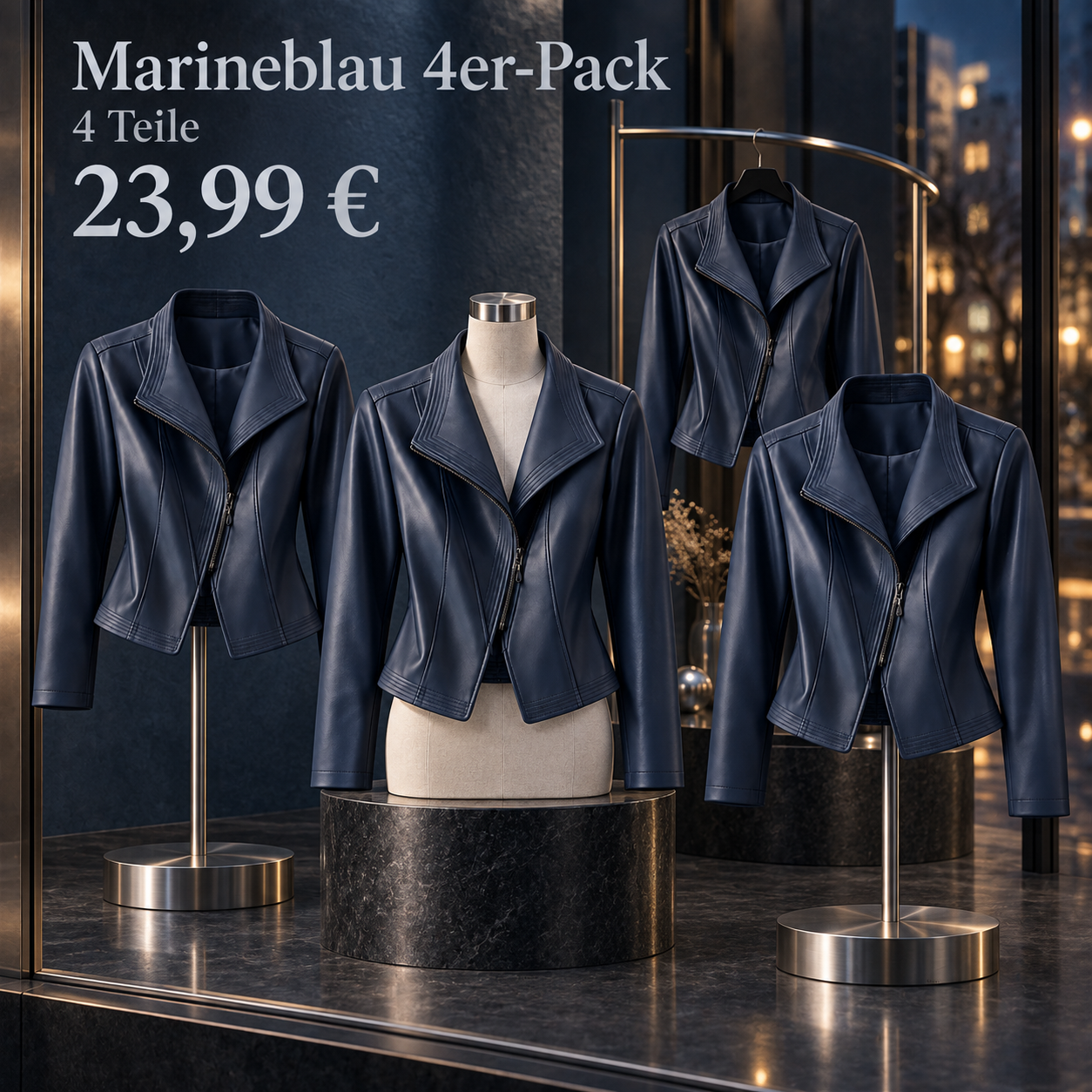 Damen-Multipack mit asymmetrischen Bikerjacken - Marineblau 4er-Pack