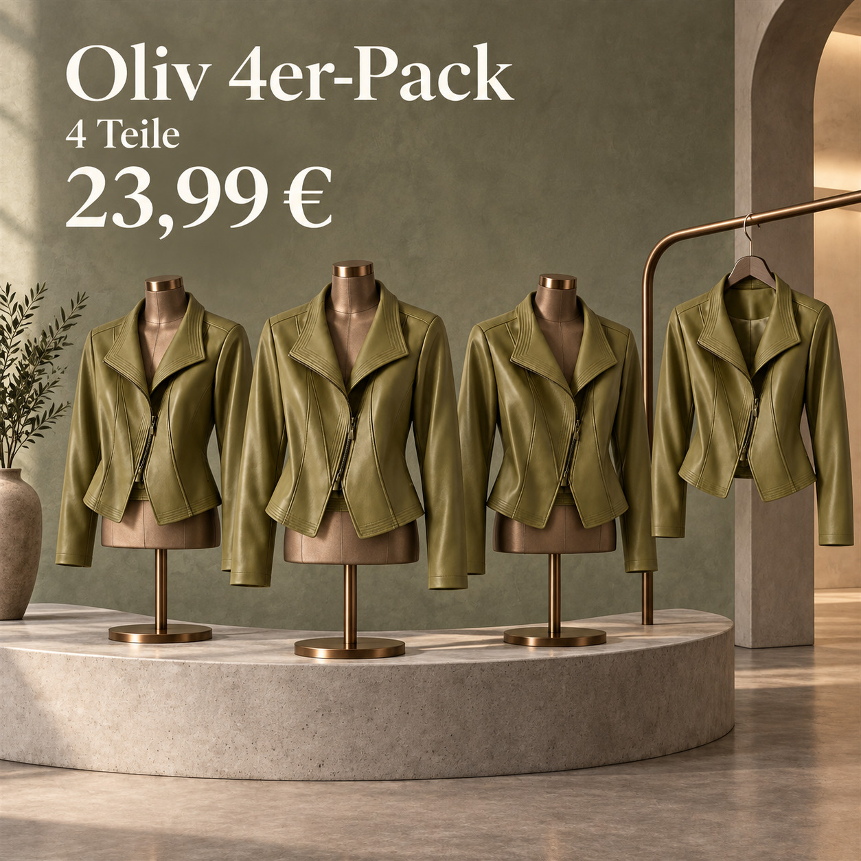 Damen-Multipack mit asymmetrischen Bikerjacken - Oliv 4er-Pack