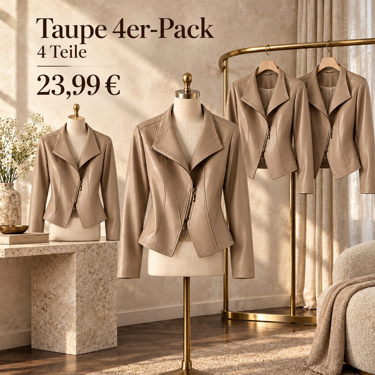 Damen-Multipack mit asymmetrischen Bikerjacken - Taupe 4er-Pack