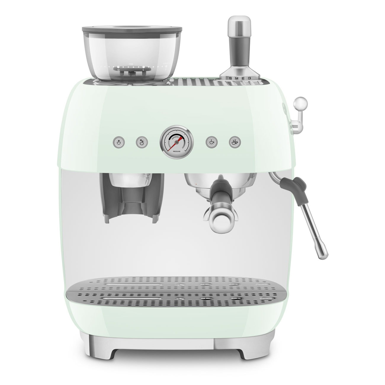 Cream manual espresso coffee machine with built-in grinder