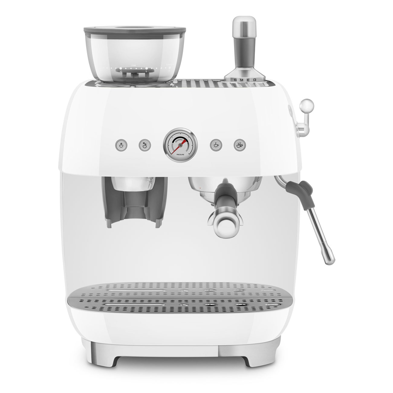Cream manual espresso coffee machine with built-in grinder