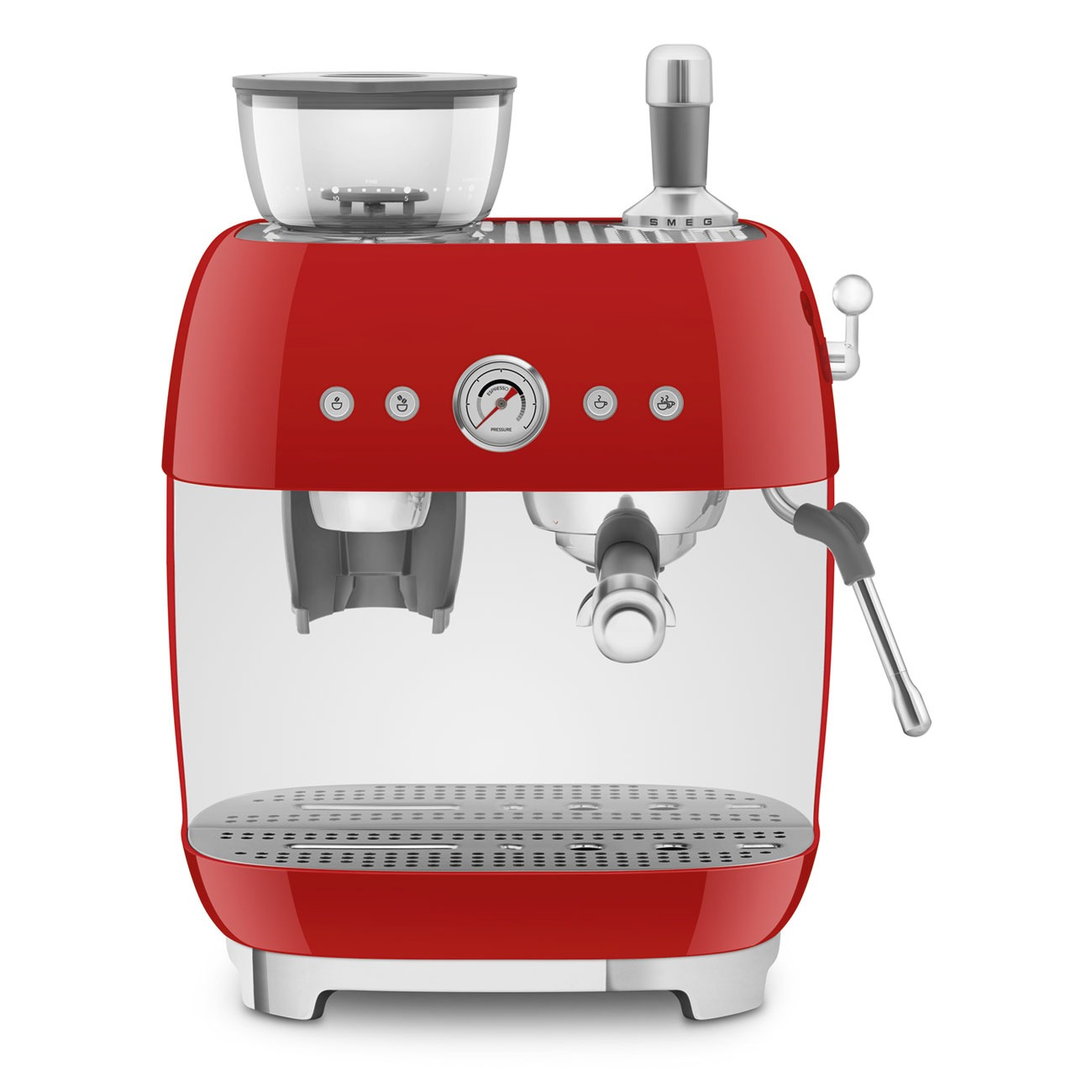 Cream manual espresso coffee machine with built-in grinder