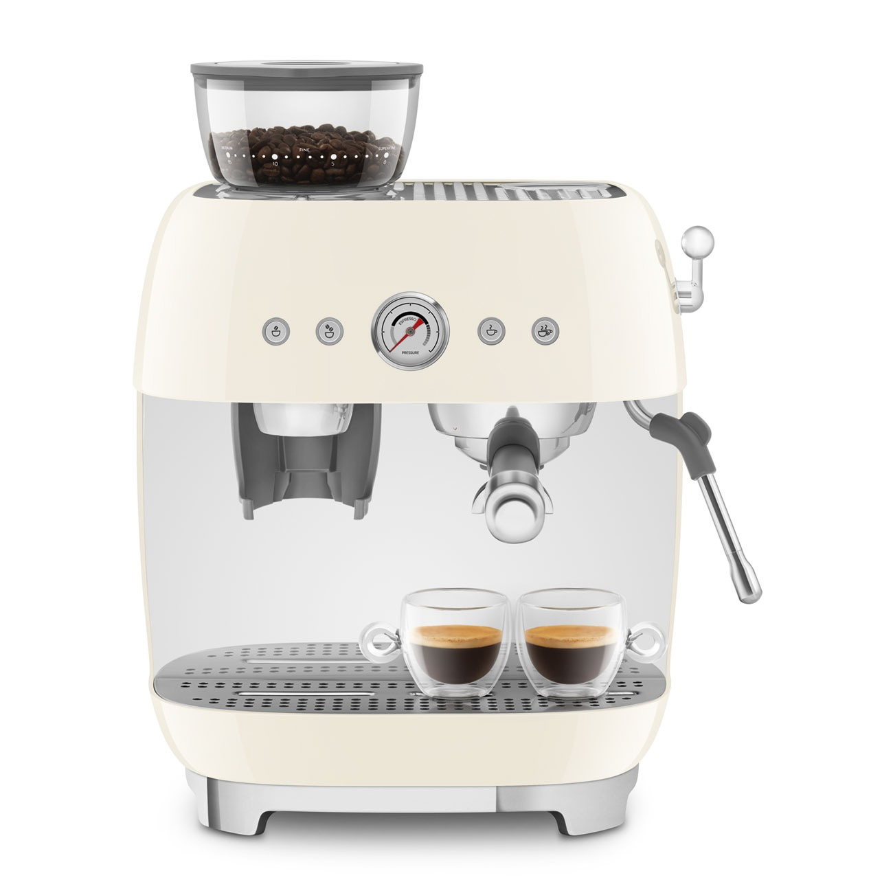 Cream manual espresso coffee machine with built-in grinder