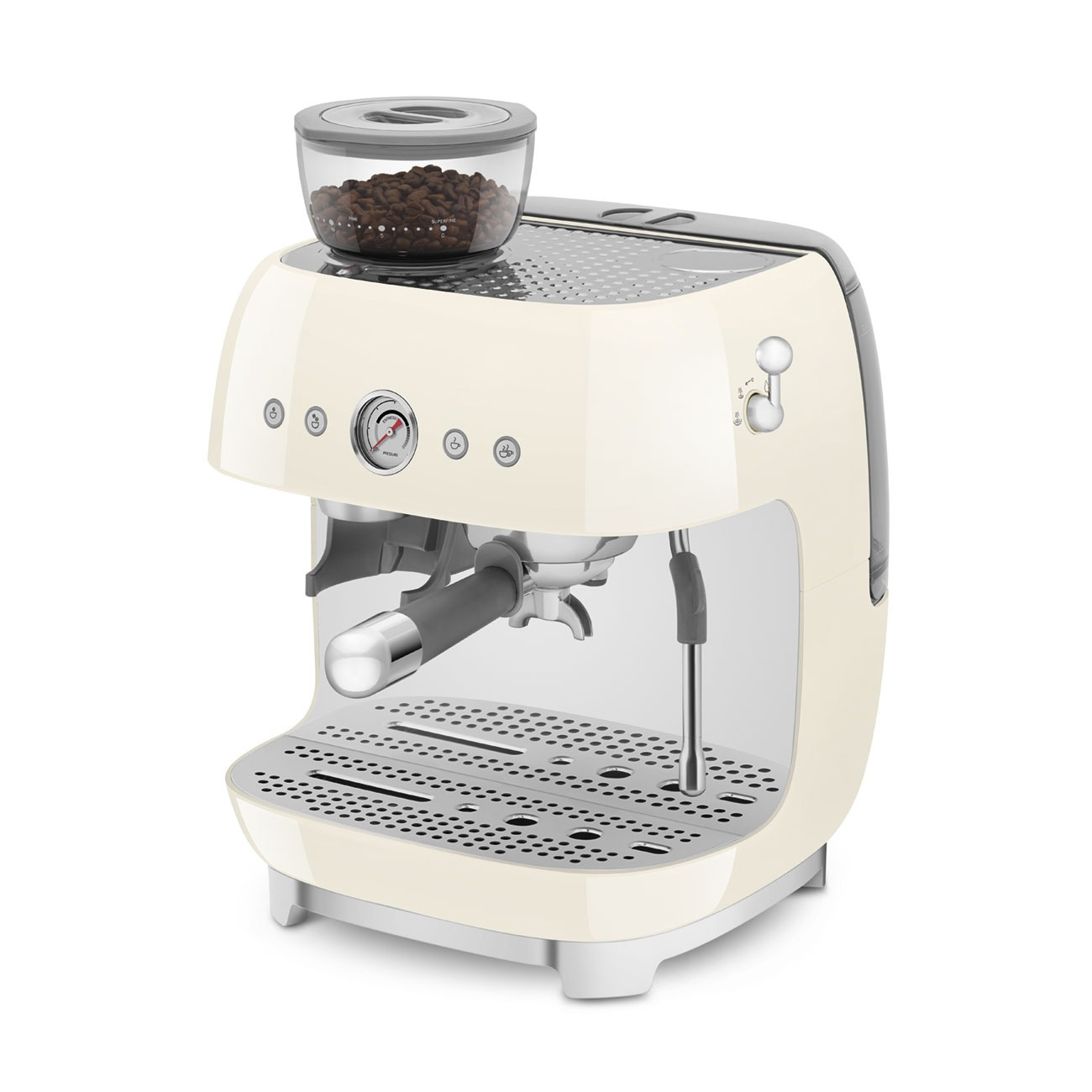 Cream manual espresso coffee machine with built-in grinder