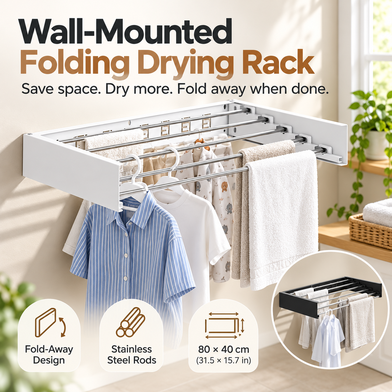 Wall-mounted folding drying rack