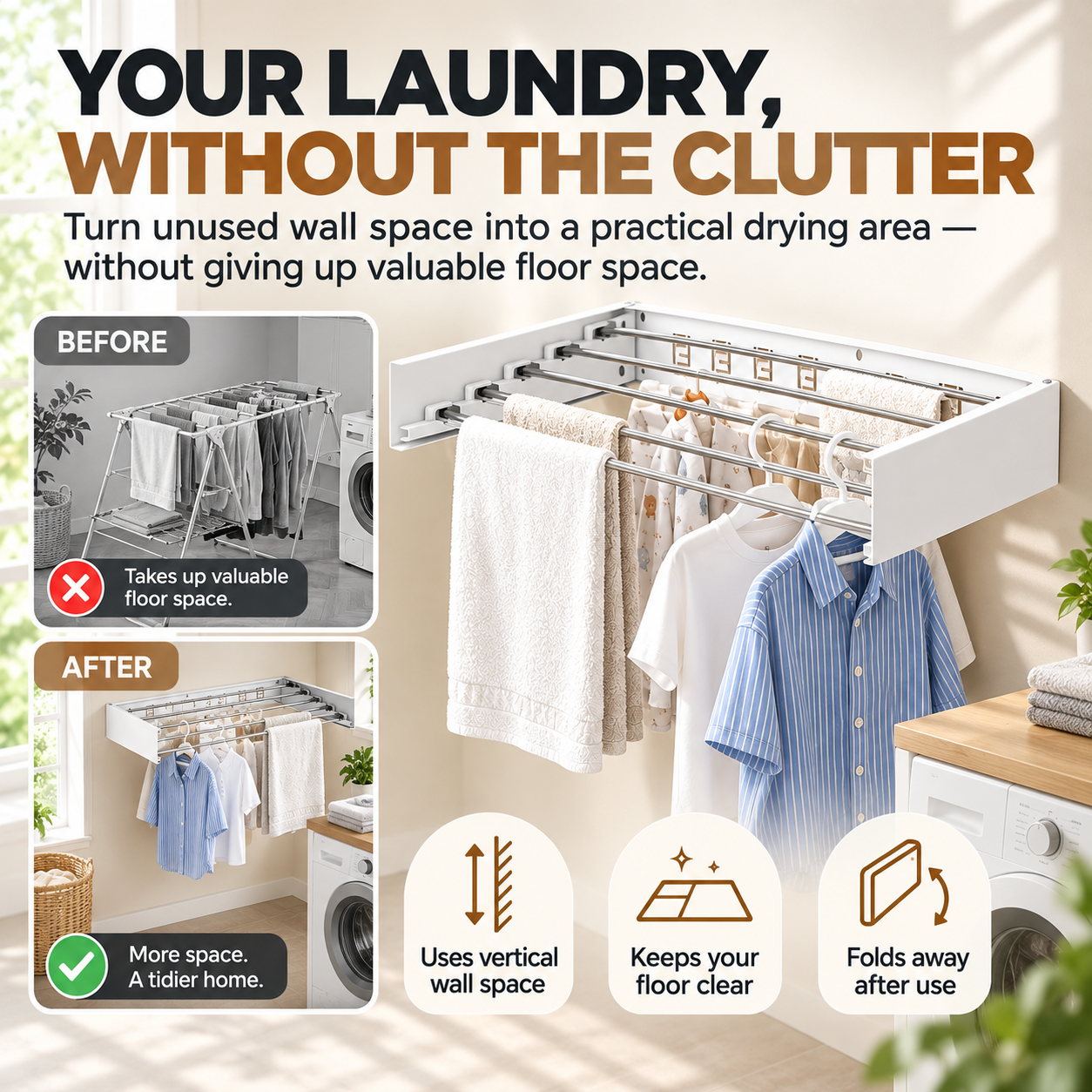 Wall-mounted folding drying rack