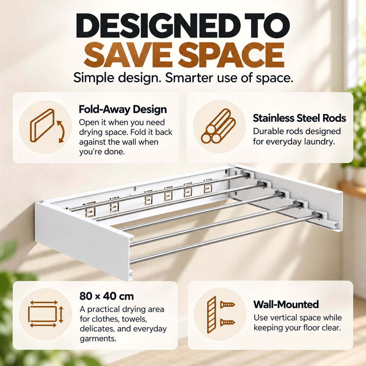 Wall-mounted folding drying rack