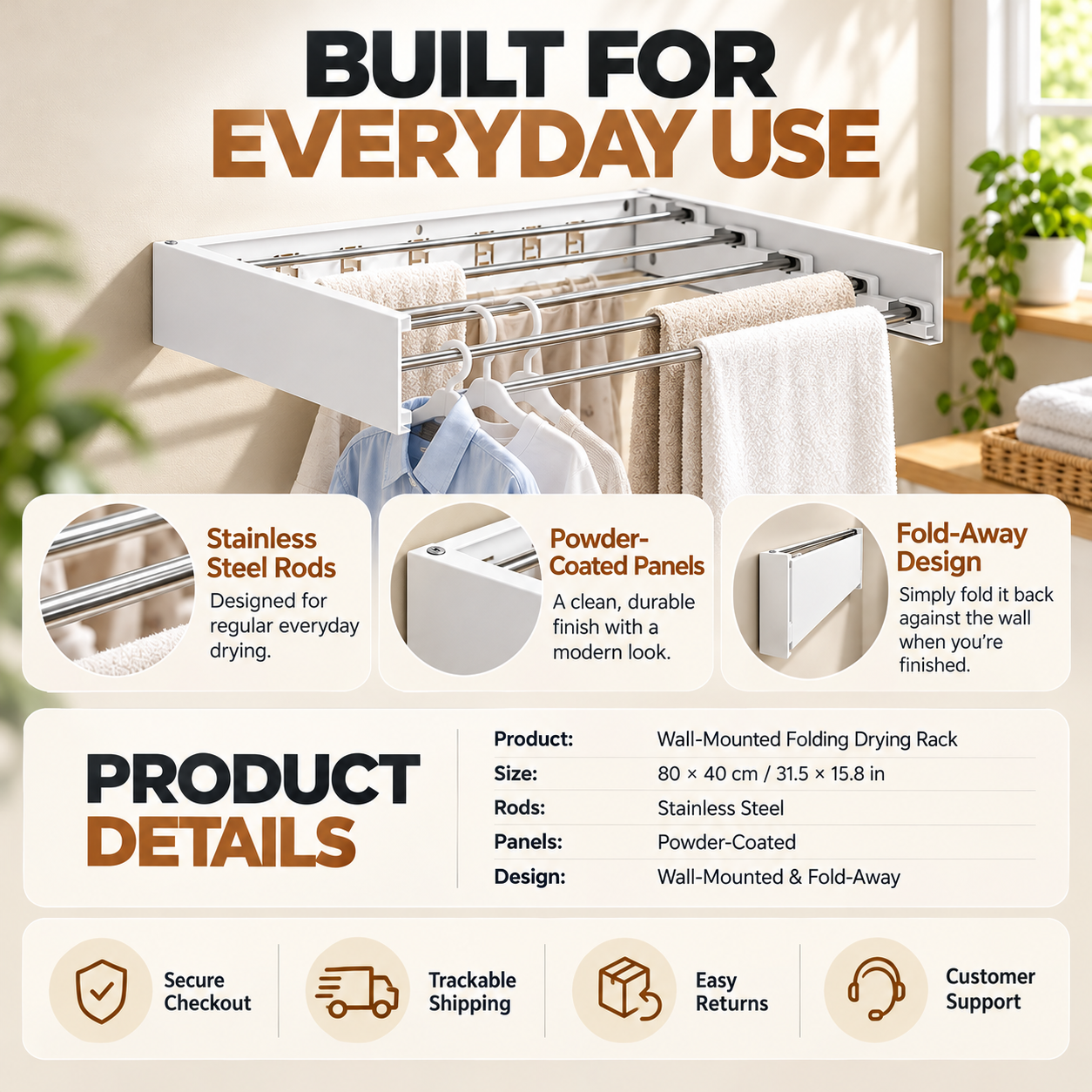 Wall-mounted folding drying rack