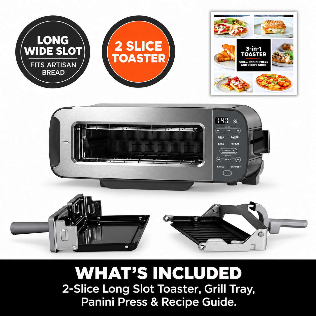 3-in-1 Flip Toaster, Grill & Panini Press