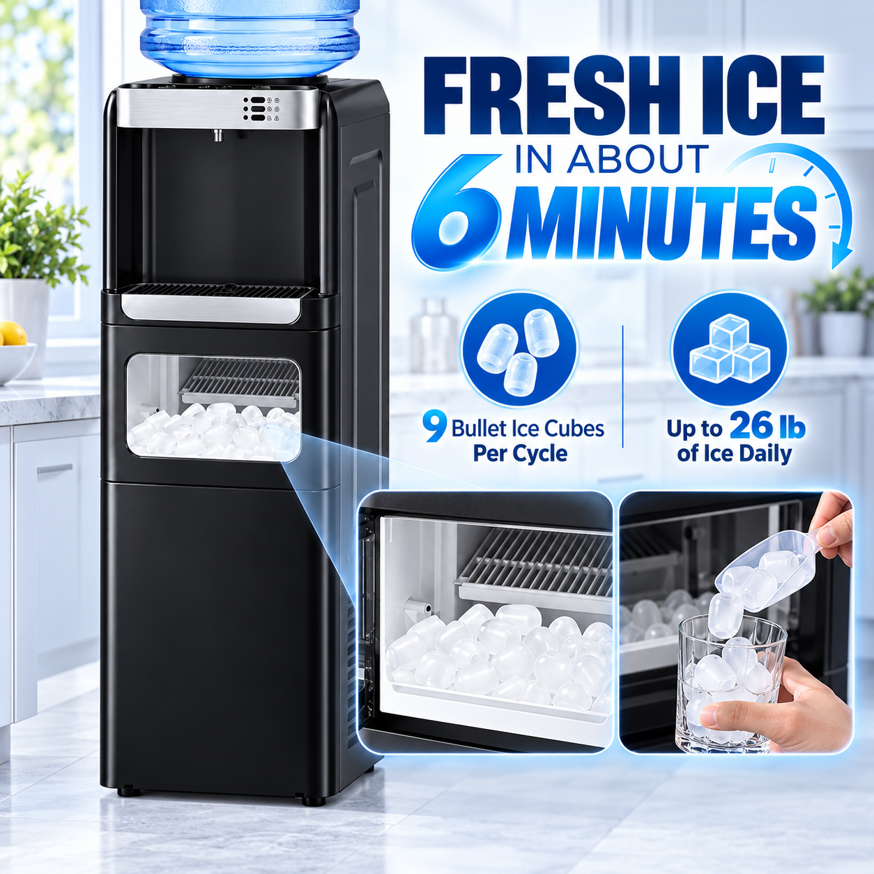 3-in-1 Water Dispenser with Built-In Ice Maker