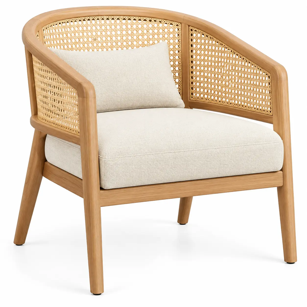 Sillón con estructura abierta con detalles de entramado, beige y marrón-elmcraftco