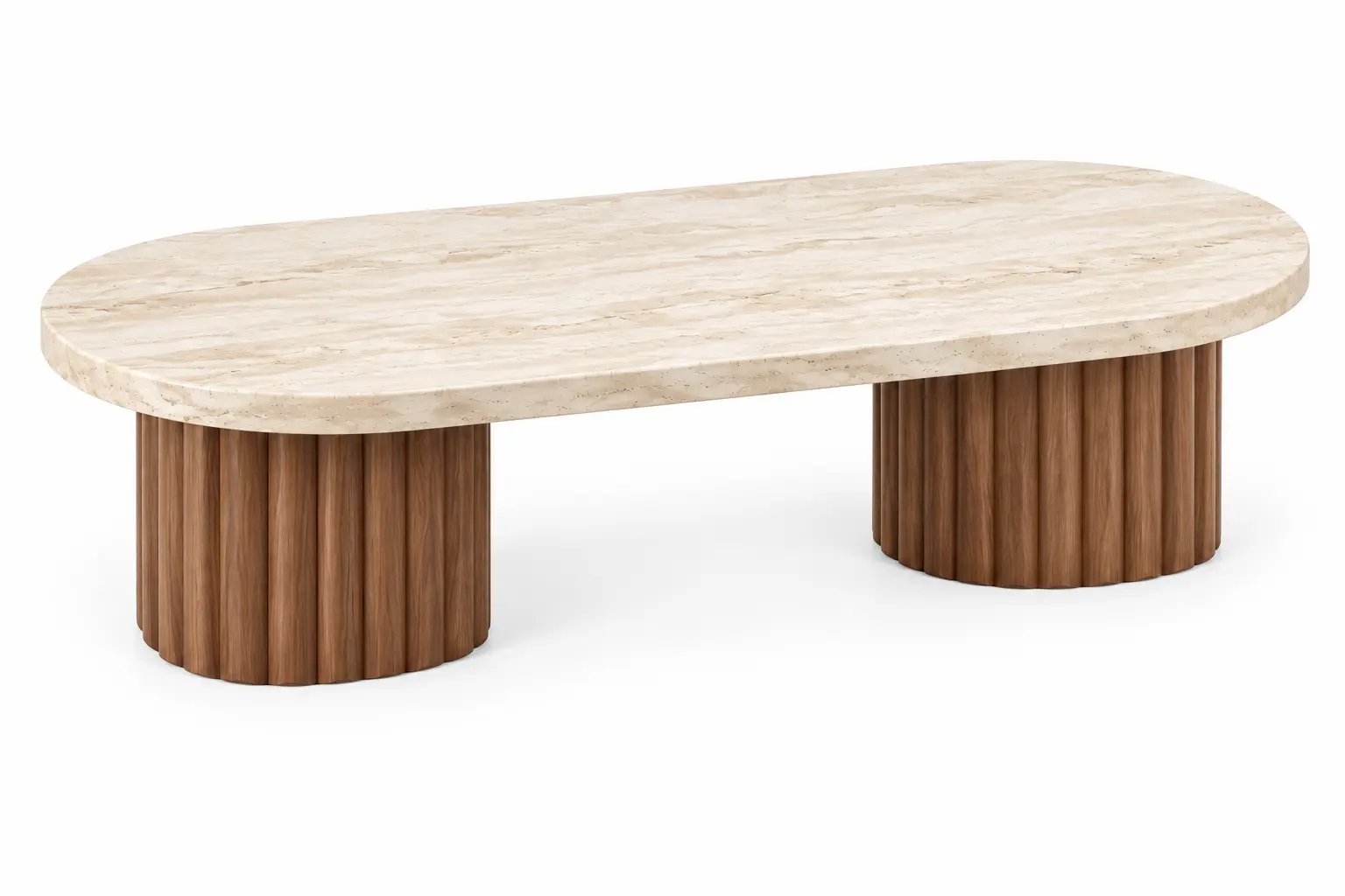 Mesa de centro de contorno redondeado, beige y marrón-elmcraftco