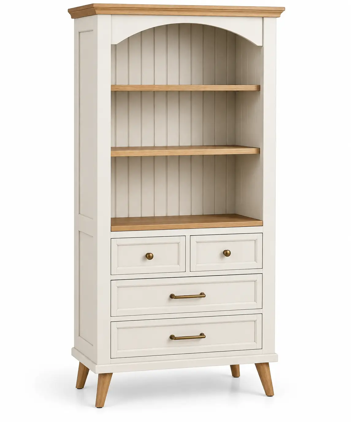 Estantería con almacenamiento con formas arqueadas y cajones, blanco-elmcraftco