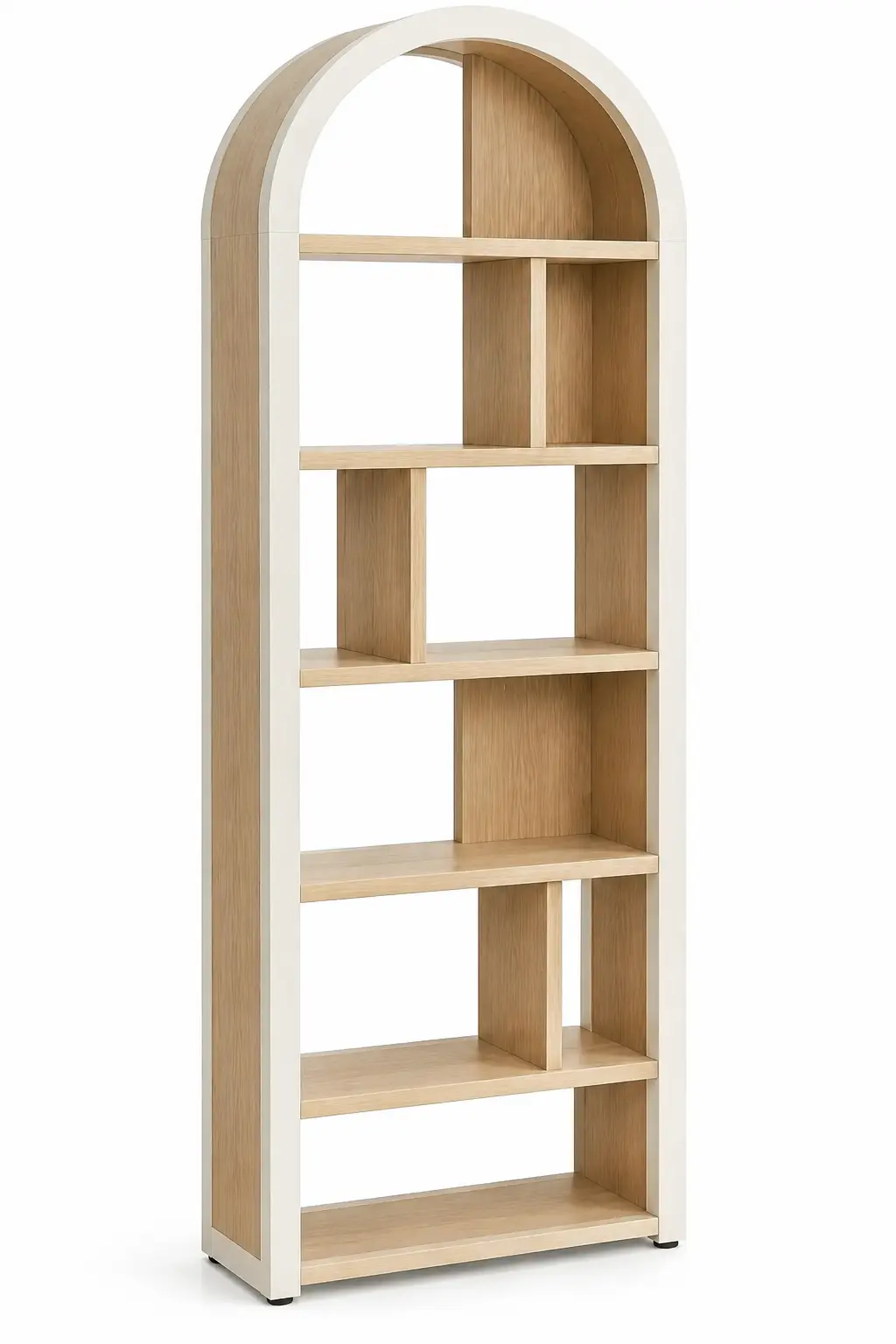 Estantería abierta con formas arqueadas y compartimentos abiertos, blanco y marrón-elmcraftco
