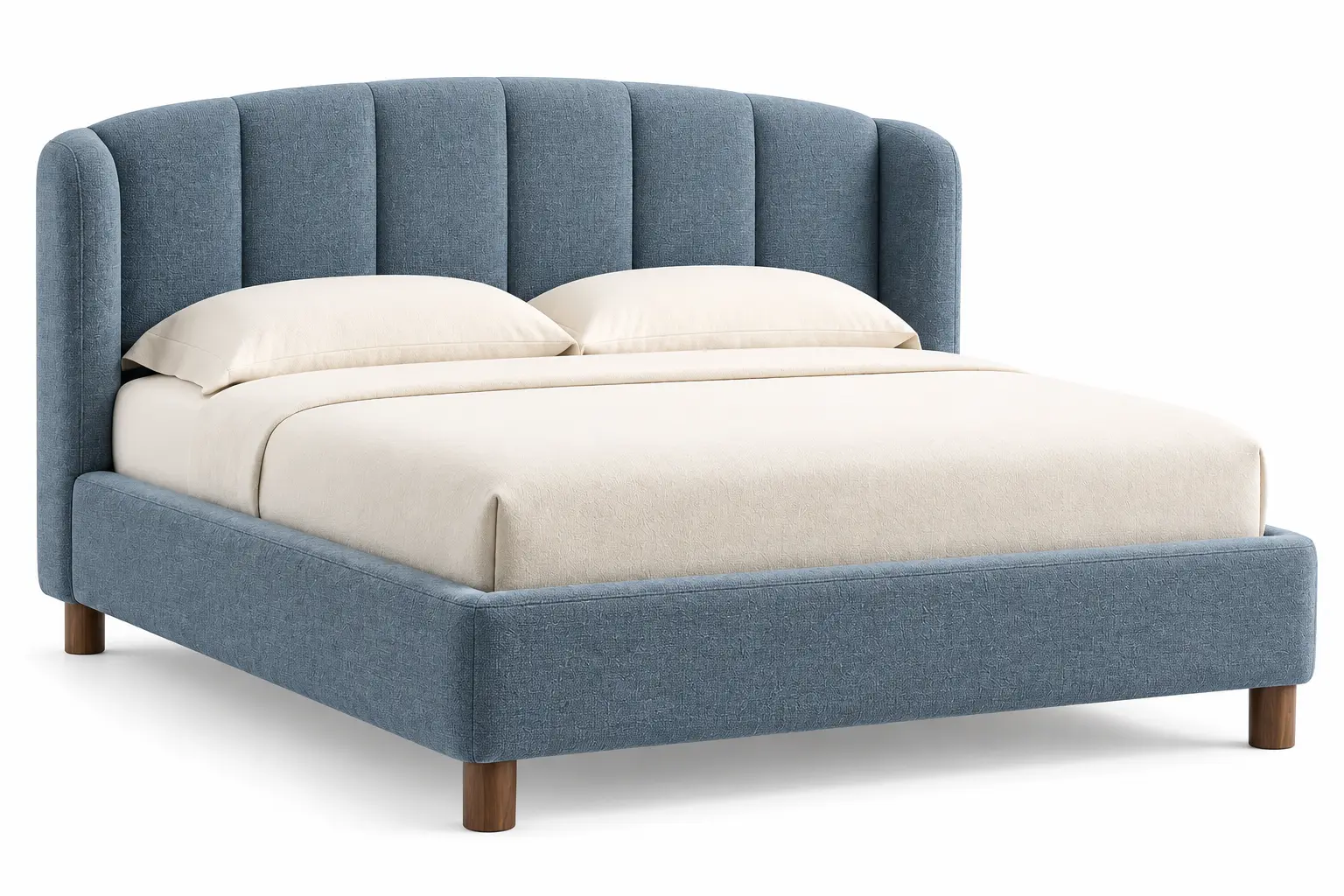 Estructura de cama con cabecero de contorno redondeado, azul y marrón-elmcraftco