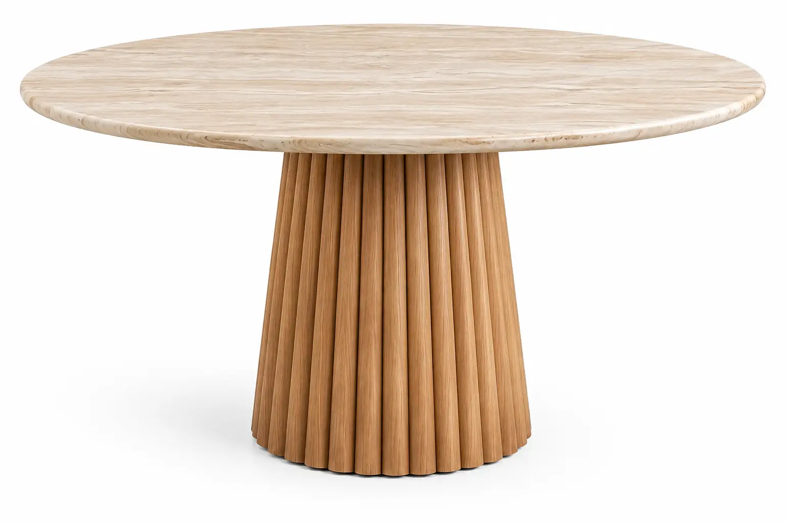 Mesa de comedor de contorno redondeado, beige y marrón-elmcraftco