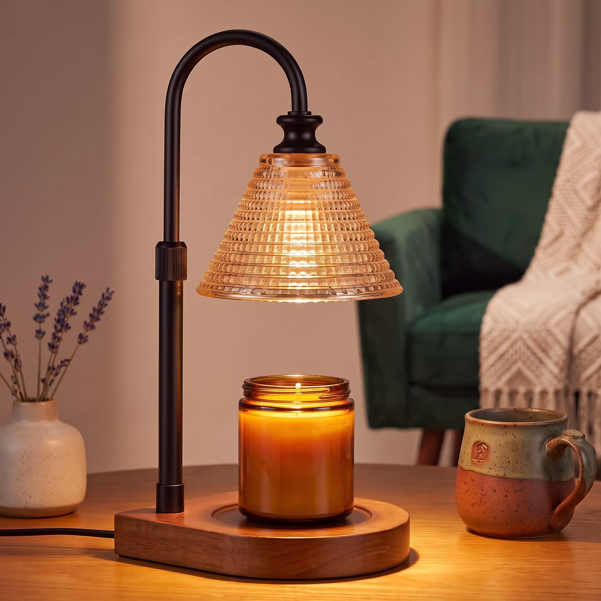 MQOALA 4-Level Dimmable Timer Candle Warmer Lamp Height Adjustable 2 spare bulbs Fits Glass Jar Candles Vintage Decor for Home Office and Party Ideal for Birthday Housewarming and Mother's Day Gifts