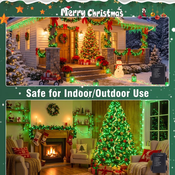 MQOALA String Lights, 100 LED Battery Operated 33FT Mini Lights, 8 Modes, Indoor Outdoor Patio, Halloween, Christmas, Party Holiday Decor, Green Wire