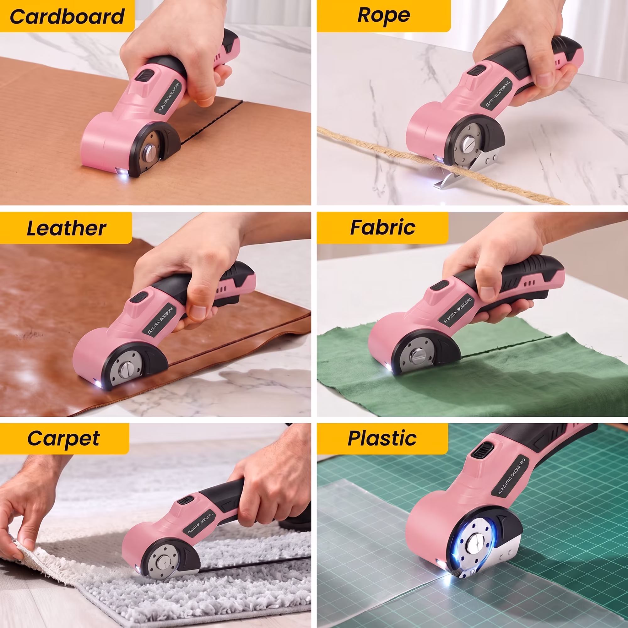 MQOALA 4V Rechargeable Rotary Cutter, 3000mAh Battery with LED Light & Safety Lock, 2 Blades, For Fabric, Carpet, Carton, Plastic & Leather