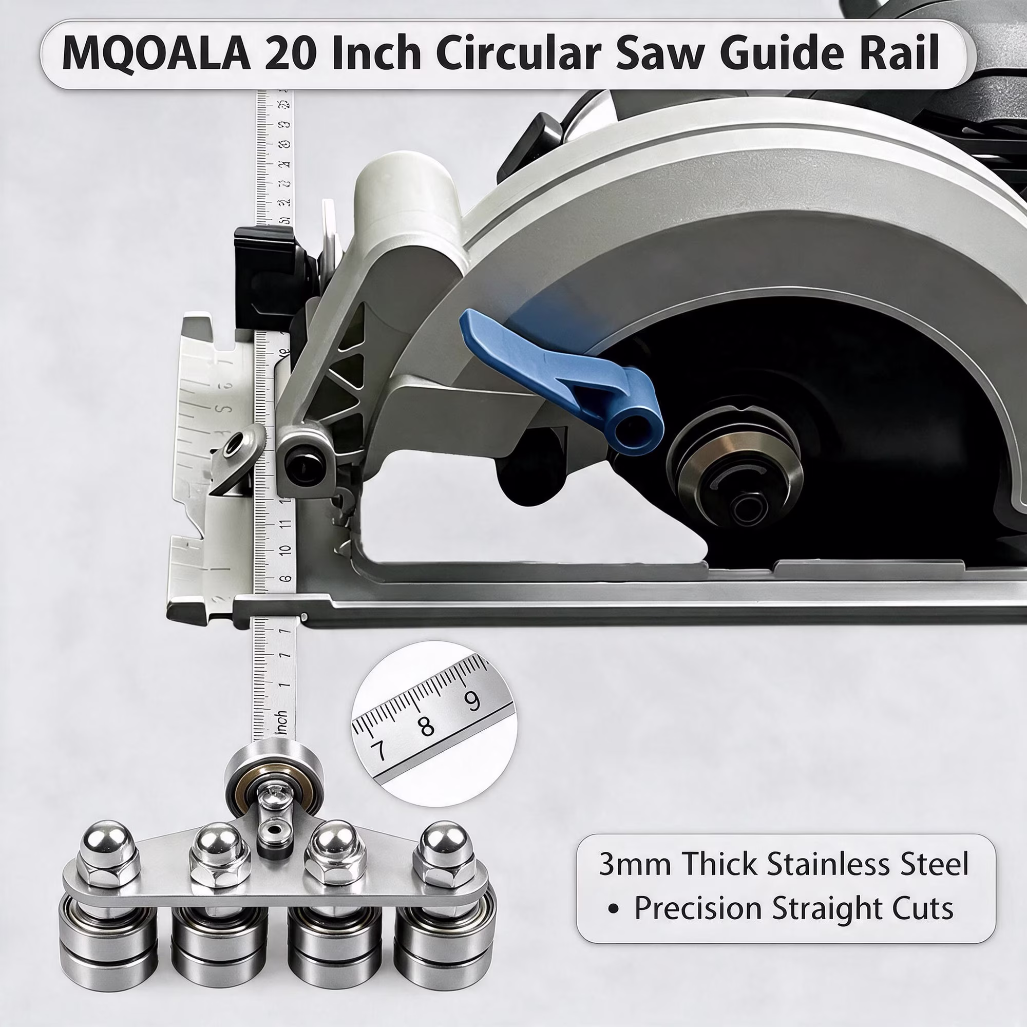 MQOALA 24in Positioning Calipers with Four-Axis, Stainless Steel Adjustable Guide Rail for Circular Saw, Silver, 1 pack, Woodworking Rip Cut Cutting Tool