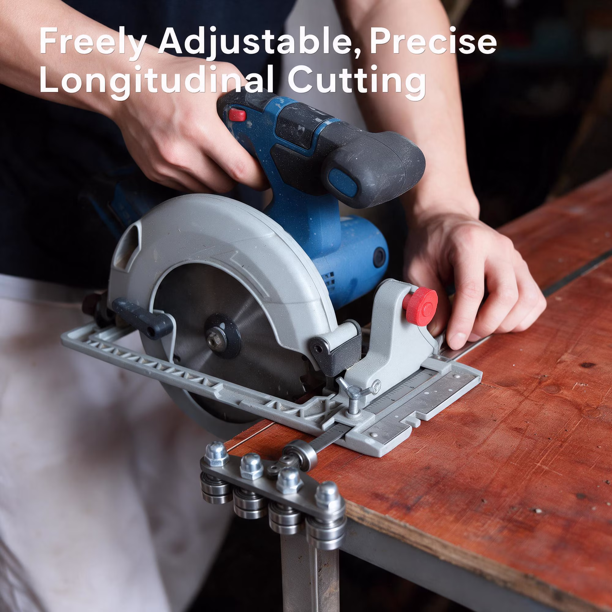 MQOALA 24in Positioning Calipers with Four-Axis, Stainless Steel Adjustable Guide Rail for Circular Saw, Silver, 1 pack, Woodworking Rip Cut Cutting Tool