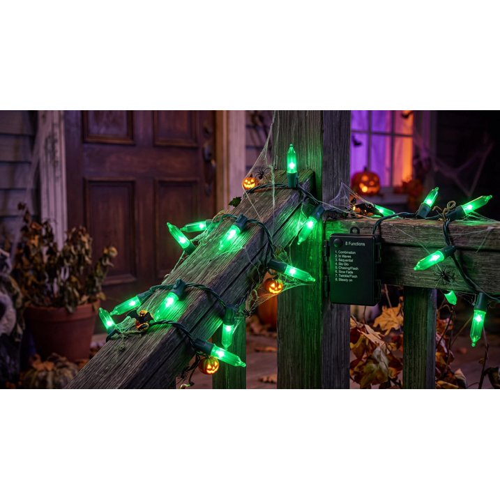 MQOALA String Lights, 100 LED Battery Operated 33FT Mini Lights, 8 Modes, Indoor Outdoor Patio, Halloween, Christmas, Party Holiday Decor, Green Wire
