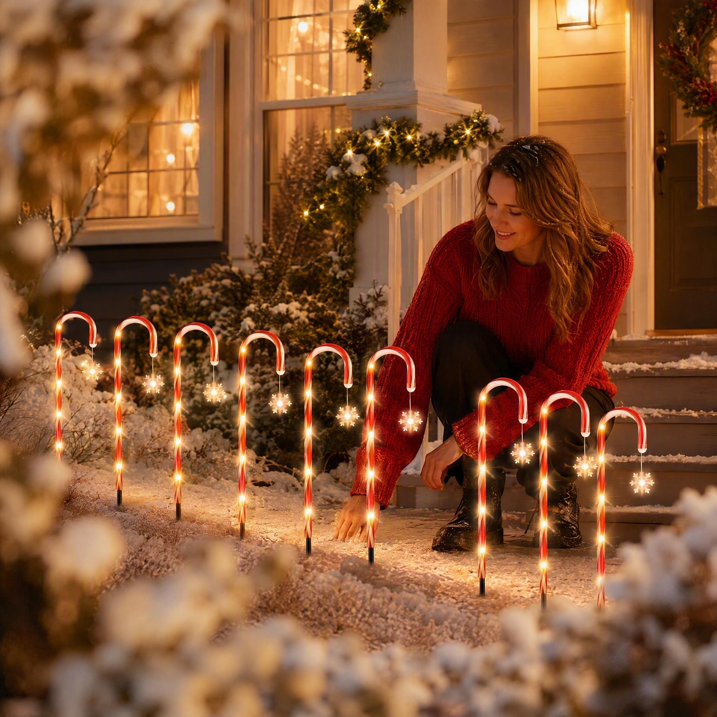 MQOALA 12 Pack Solar Christmas Candy Cane Lights, 8 Modes with Remote Control, Waterproof Outdoor Christmas Pathway Lights for Garden Yard Patio Xmas Decoration
