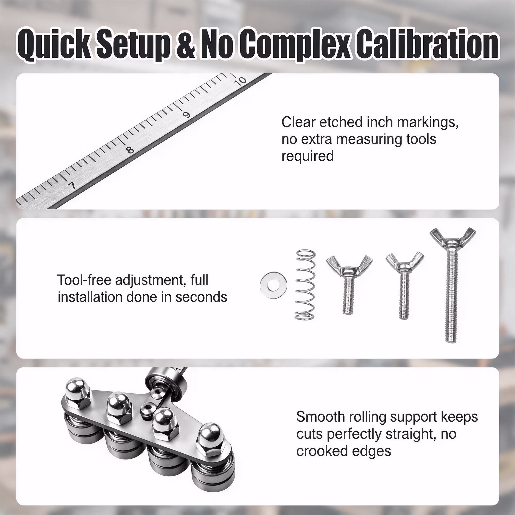 MQOALA 24in Positioning Calipers with Four-Axis, Stainless Steel Adjustable Guide Rail for Circular Saw, Silver, 1 pack, Woodworking Rip Cut Cutting Tool