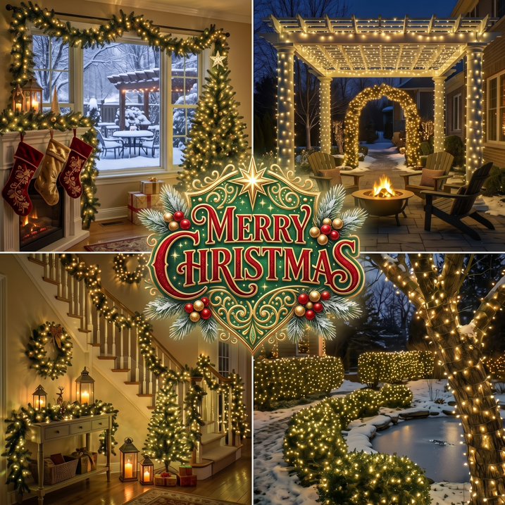 MQOALA Christmas Lights, 100 LED Battery Powered 33FT Warm White Mini Bulbs, 8 Modes, Indoor Outdoor Patio Party Holiday Decor, Green Wire