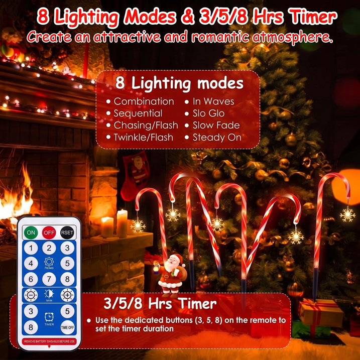 MQOALA 12 Pack Solar Christmas Candy Cane Lights, 8 Modes with Remote Control, Waterproof Outdoor Christmas Pathway Lights for Garden Yard Patio Xmas Decoration