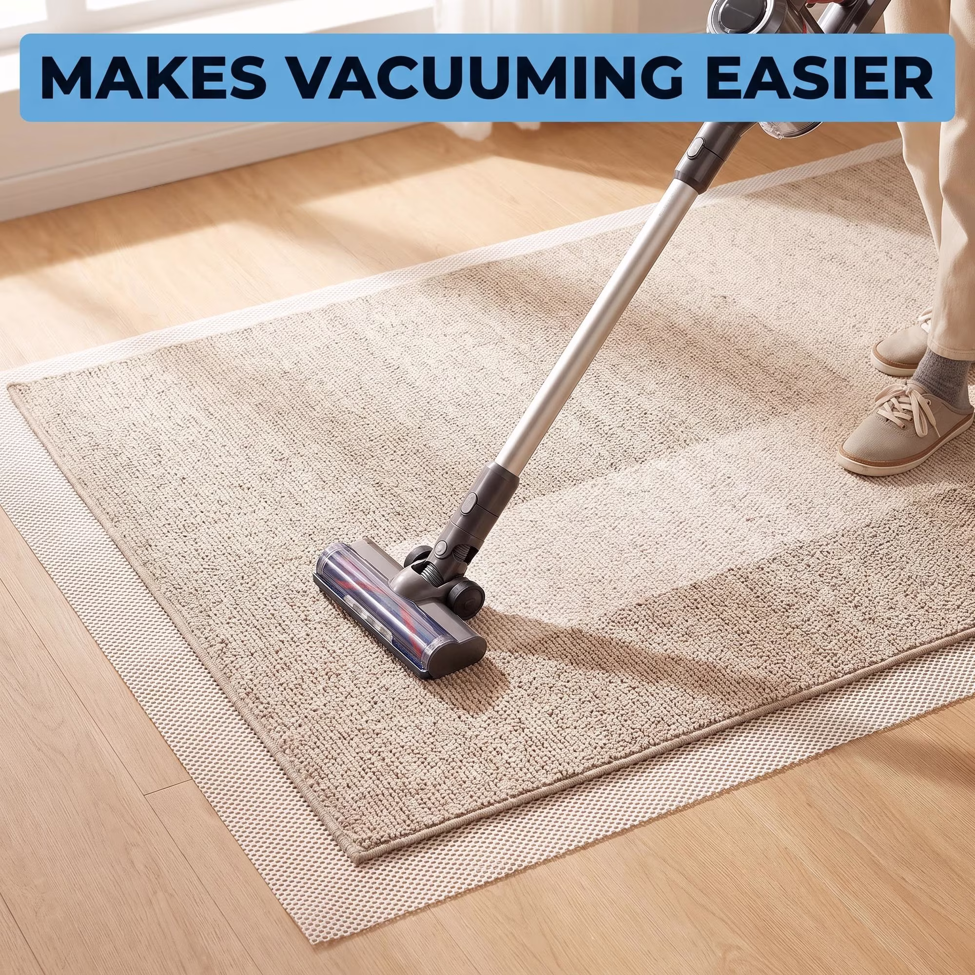 MQOALA 9.8' x 6.6' Non Slip Rug Pad, Pvc Washable Skid Resistant Carpet Gripper for Hardwood Tile Laminate Marble Floors Living Room Bedroom Kitchen
