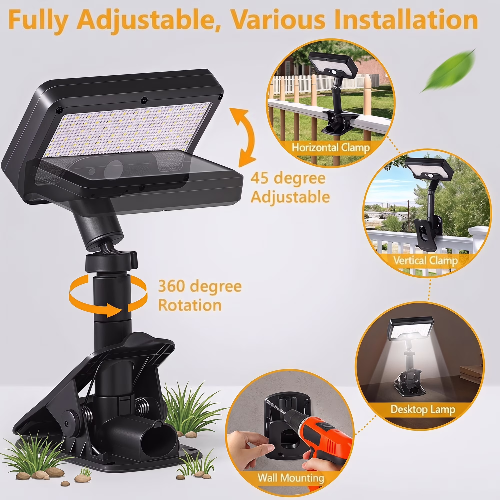 MQOALA Clip-on Solar Lights Outdoor, Motion Sensor 360° Adjustable Fence Lights, 92 LEDs 500LM 7000K IP65 Waterproof for Yard Deck Camping, 2 Pack
