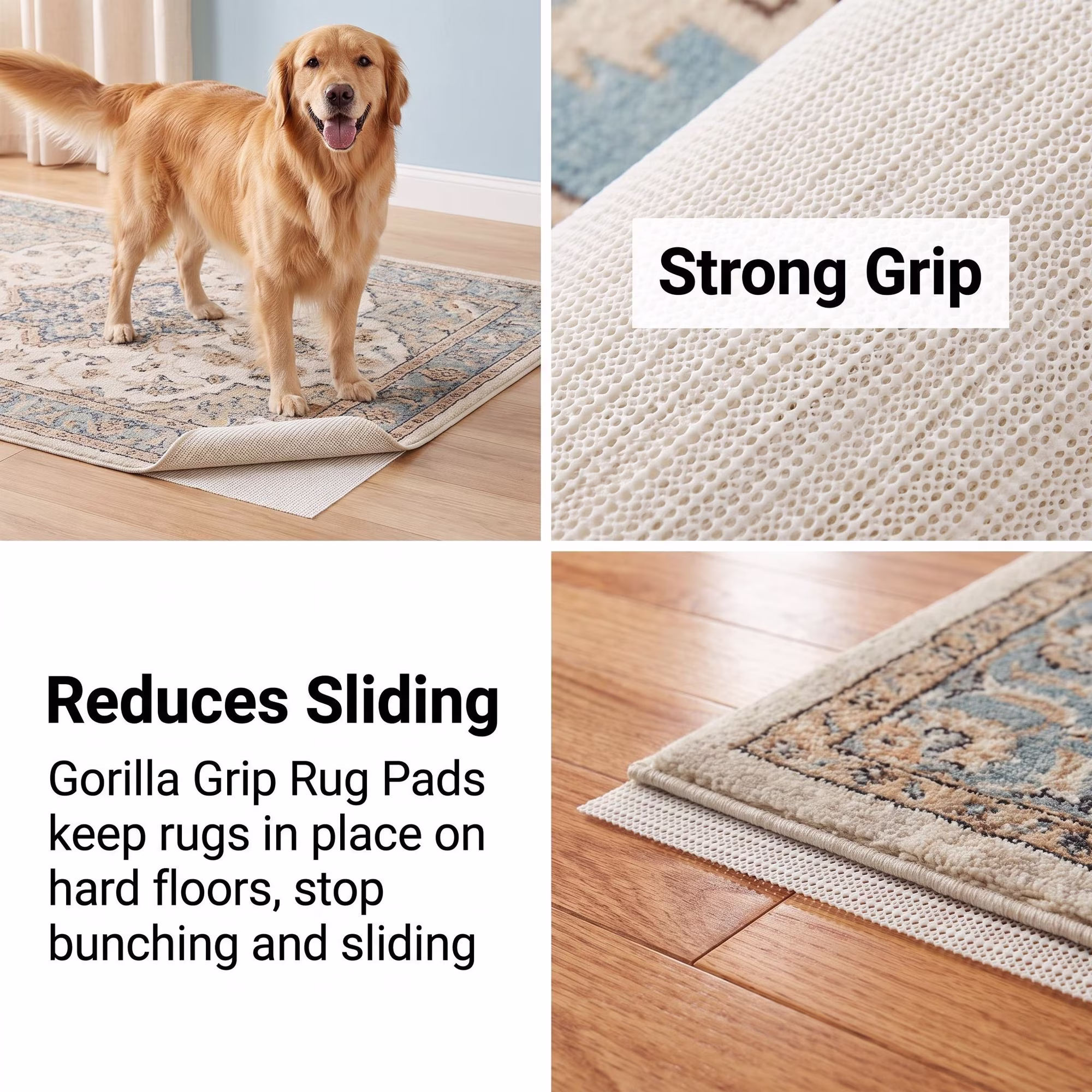 MQOALA 9.8' x 6.6' Non Slip Rug Pad, Pvc Washable Skid Resistant Carpet Gripper for Hardwood Tile Laminate Marble Floors Living Room Bedroom Kitchen