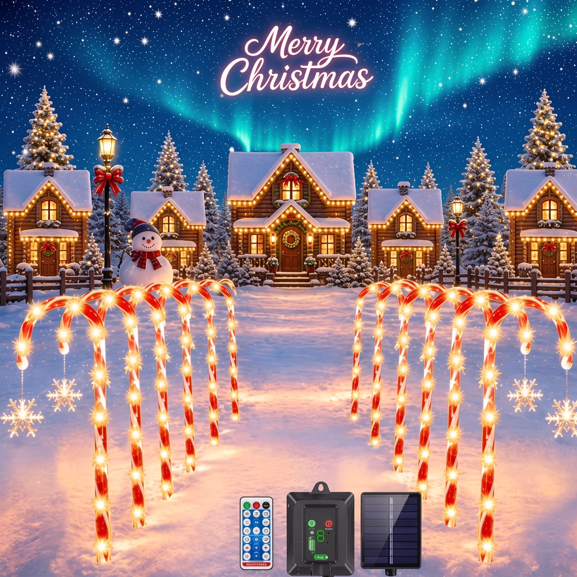 MQOALA 12 Pack Solar Christmas Candy Cane Lights, 8 Modes with Remote Control, Waterproof Outdoor Christmas Pathway Lights for Garden Yard Patio Xmas Decoration