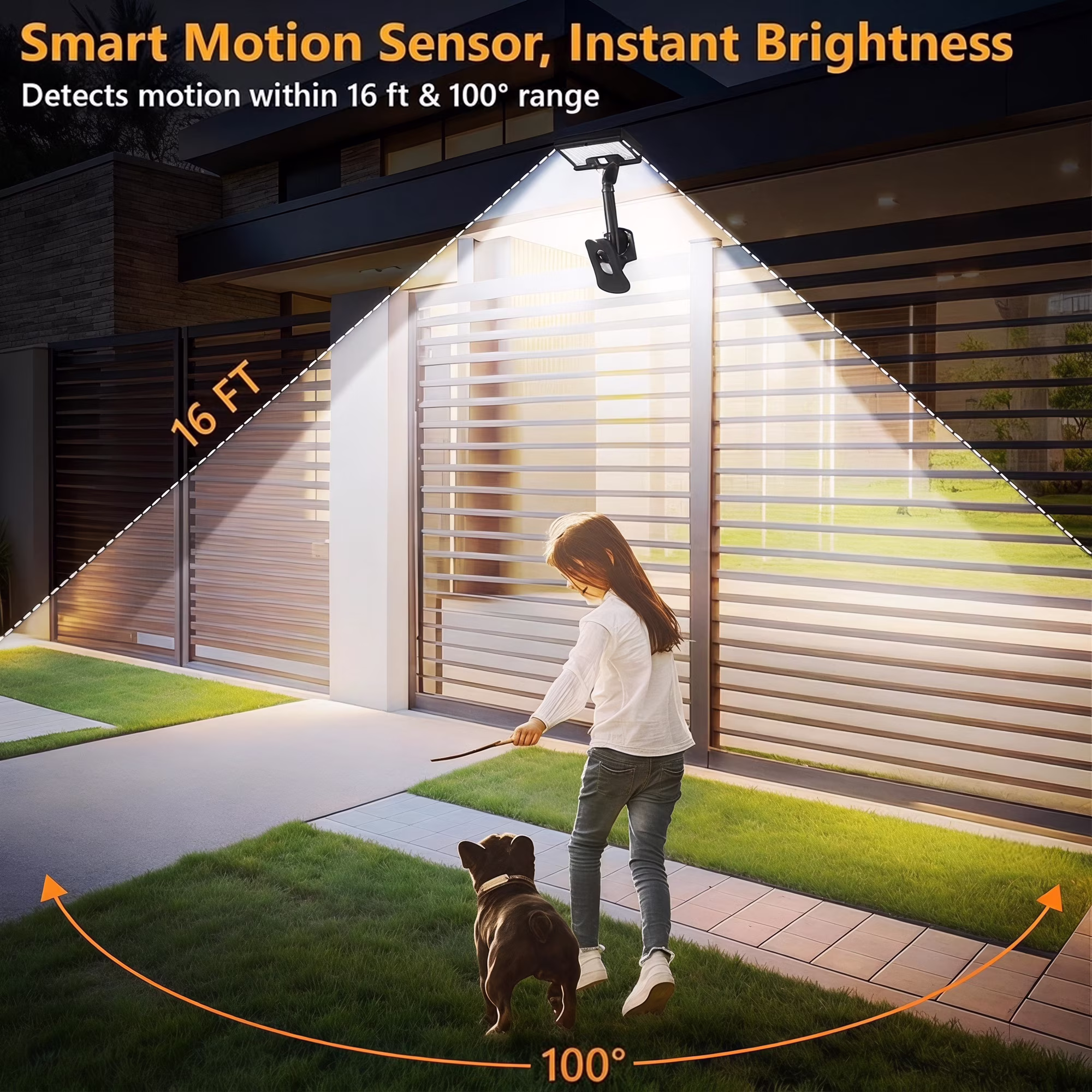 MQOALA Clip-on Solar Lights Outdoor, Motion Sensor 360° Adjustable Fence Lights, 92 LEDs 500LM 7000K IP65 Waterproof for Yard Deck Camping, 2 Pack