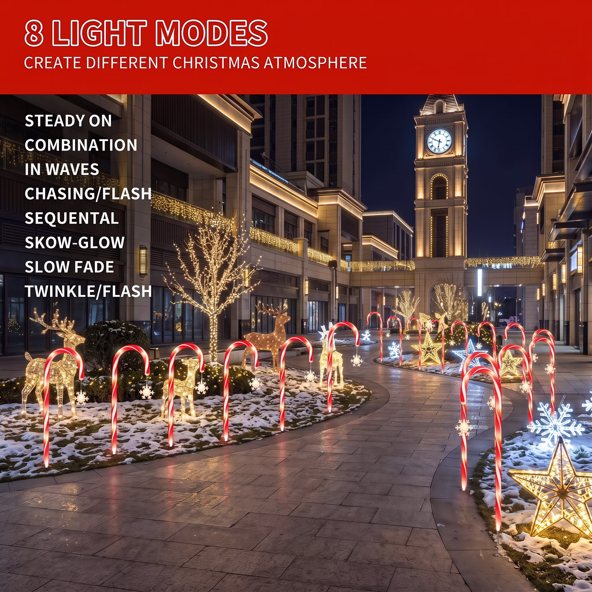MQOALA 12 Pack Solar Christmas Candy Cane Lights, 8 Modes with Remote Control, Waterproof Outdoor Christmas Pathway Lights for Garden Yard Patio Xmas Decoration