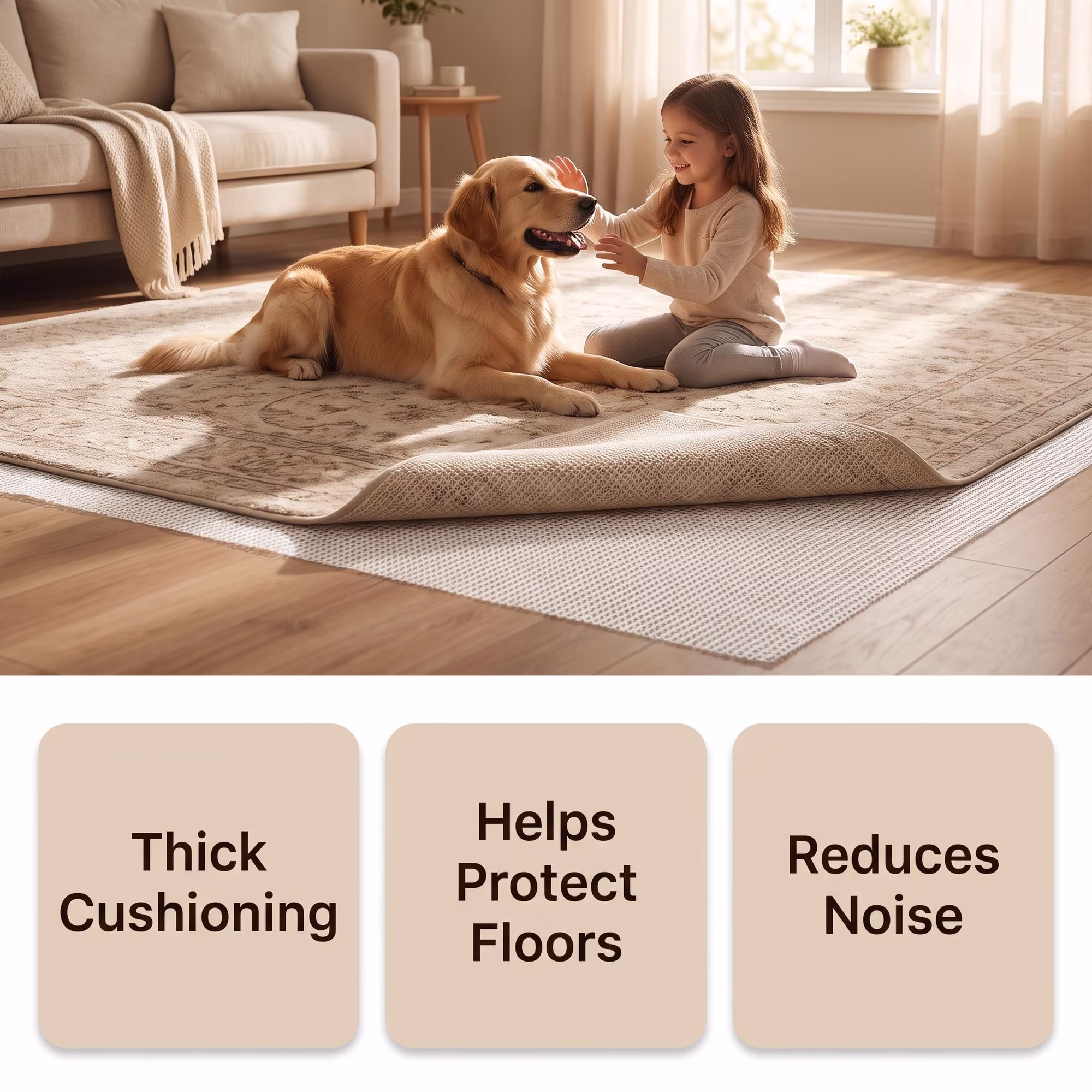 MQOALA 9.8' x 6.6' Non Slip Rug Pad, Pvc Washable Skid Resistant Carpet Gripper for Hardwood Tile Laminate Marble Floors Living Room Bedroom Kitchen