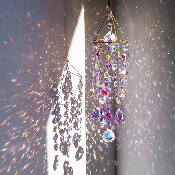 Purple Crystal Suncatcher for Window Hanging, Crystal Prism Sun Catchers Indoor Garden Whimsical Hanging Decor