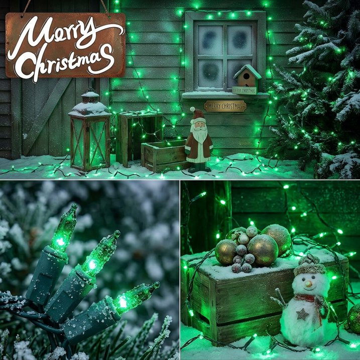 MQOALA String Lights, 100 LED Battery Operated 33FT Mini Lights, 8 Modes, Indoor Outdoor Patio, Halloween, Christmas, Party Holiday Decor, Green Wire